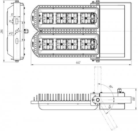 Схема габаритов прожектора ДО-150-АТ