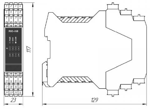 Схема габаритов модуля RIO-AIU8