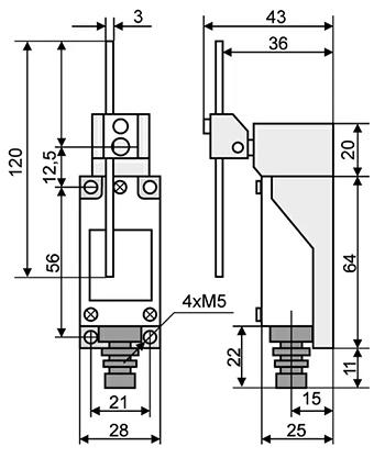 Габаритные и установочные размеры выключателя МЕ-8107