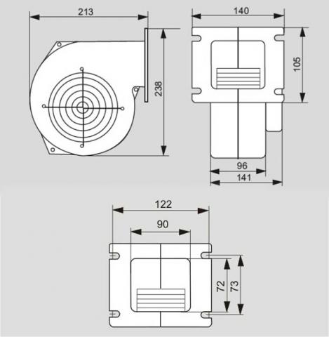 Схема габаритов вентилятора WPA-140