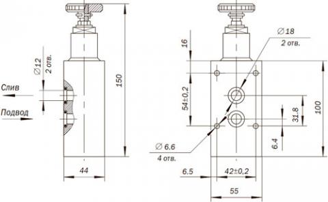 Рис.1. Габаритные и присоединительные размеры для клапана СКП-С