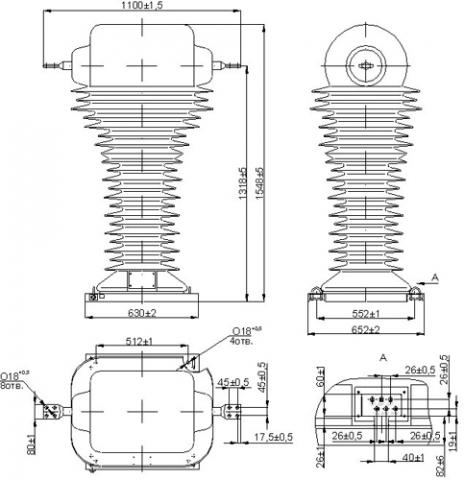 Рис.1. Габаритные и присоединительные размеры трансформатор тока ТОЛ-110 III