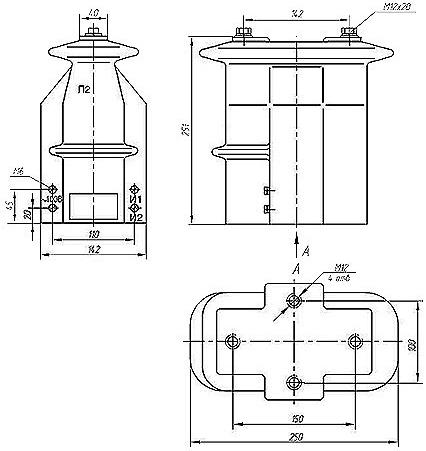 Рис.1. Габаритные и присоединительные размеры трансформатор тока ТОЛК-10-II