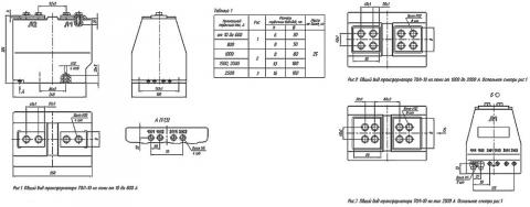 Рис.1. Габаритные и присоединительные размеры трансформатора тока ТОЛ-10