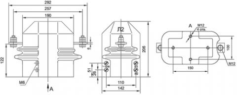 Рис.1. Габаритные и присоединительные размеры трансформатора тока ТОЛК-6