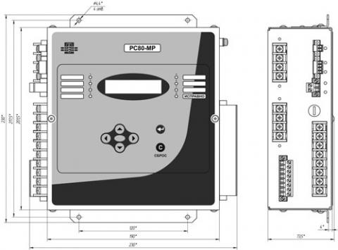 Рис.1. Габаритный чертеж устройства защиты по току РС80-МР