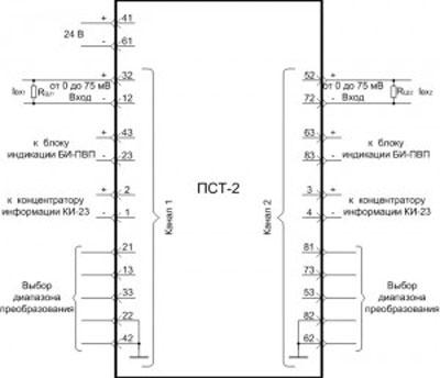 Схема внешних подключений преобразователя ПСТ-2