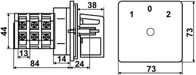 Рис.1. Габаритный чертеж кулачкового пакетного переключателя ПКП Е9 16А-2.863