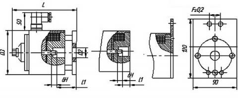 Рис.1. Схема габаритных размеров электромагнита ЭМТ 15-2-2