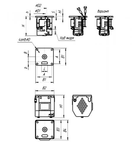 Рис.1. Схема габаритных размеров электромагнита ЭМТ 34-4