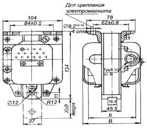 Рис.1. Схема габаритных размеров электромагнита МИС 5100