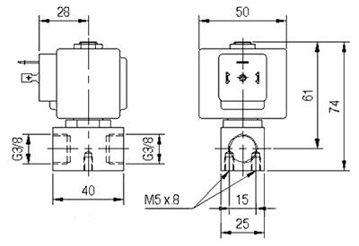 Рис.1. Схема габаритных размеров клапана электромагнитного M2401 (341607)