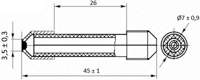 Рис.1. Схема габаритных размеров предохранителя конического стеклянного ПК-45-1,0