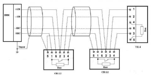 Рис.1. Схема подключения двухточечного извещателя СП-2.2