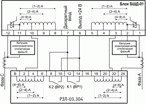 Рис.1. Схема подключения устройства РЗЛ-03.3хх