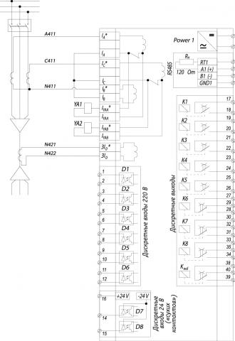 Рис.1. Схема подключения внешних цепей к устройству РЗЛ-05М3