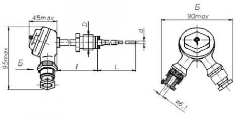 Рис.2. Габаритный чертеж термопреобразователя ТСП-1390В