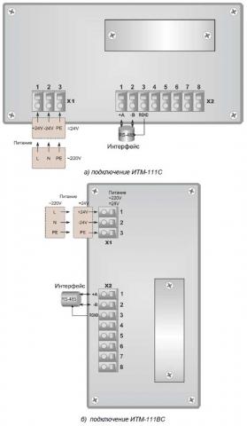 Схема подключения индикаторов ИТМ-111ВС, ИТМ-111С