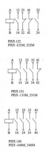 Схема подключения реле РПЛ-122 (М), РПЛ-131 (М), РПЛ-140 (М)