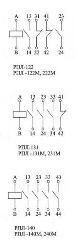 Схема подключения реле РПЛ-222М, РПЛ-231М, РПЛ-240М