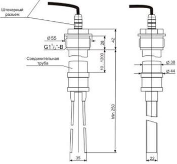 Габаритный чертеж вибрационной вилки к сигнализатору ВС-341