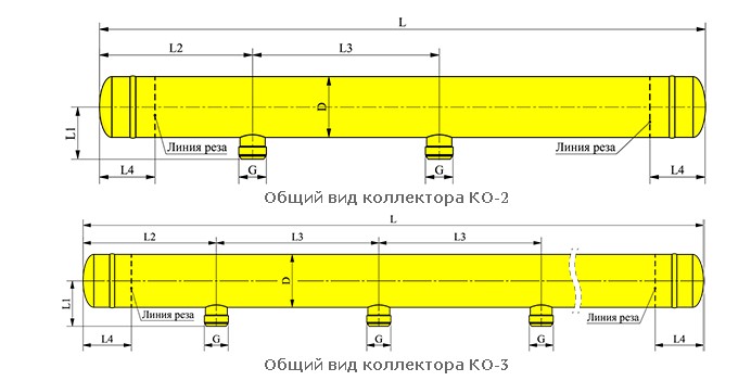 Схема габаритных размеров Коллектора КО