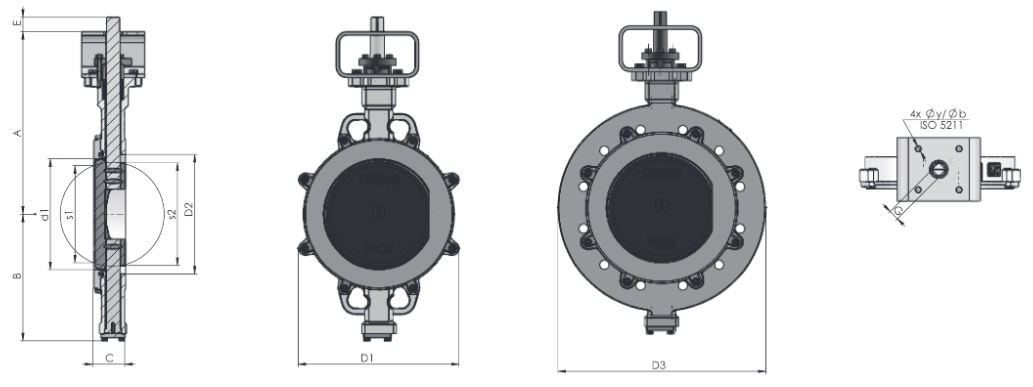 Габаритные размеры 2Е-5 ABO valve (DN 150 - DN 400)